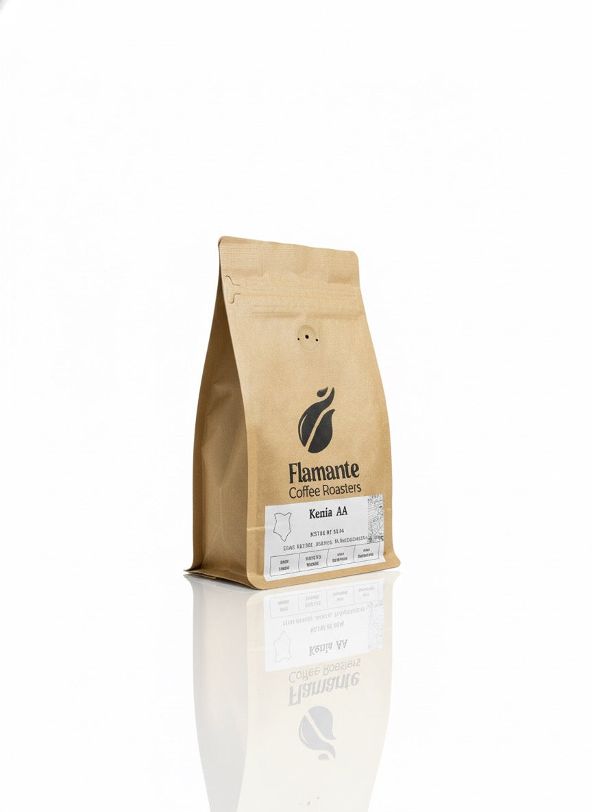 Bolsa de café Kenia Kirinyaga de Flamante Coffee Roasters con notas a cacao, manzana y fruta.